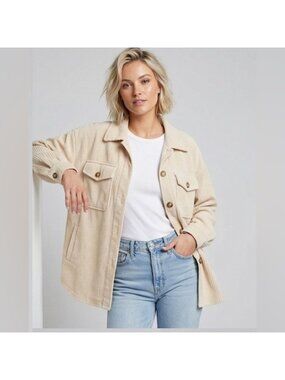 LAST ONE 🔥 Flap Pocket Drop Shoulder Corduroy Shacket